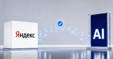 Логотип компании Яндекс и символ искусственного интеллекта на фоне обсуждения регулирования и проверки ИИ в России.